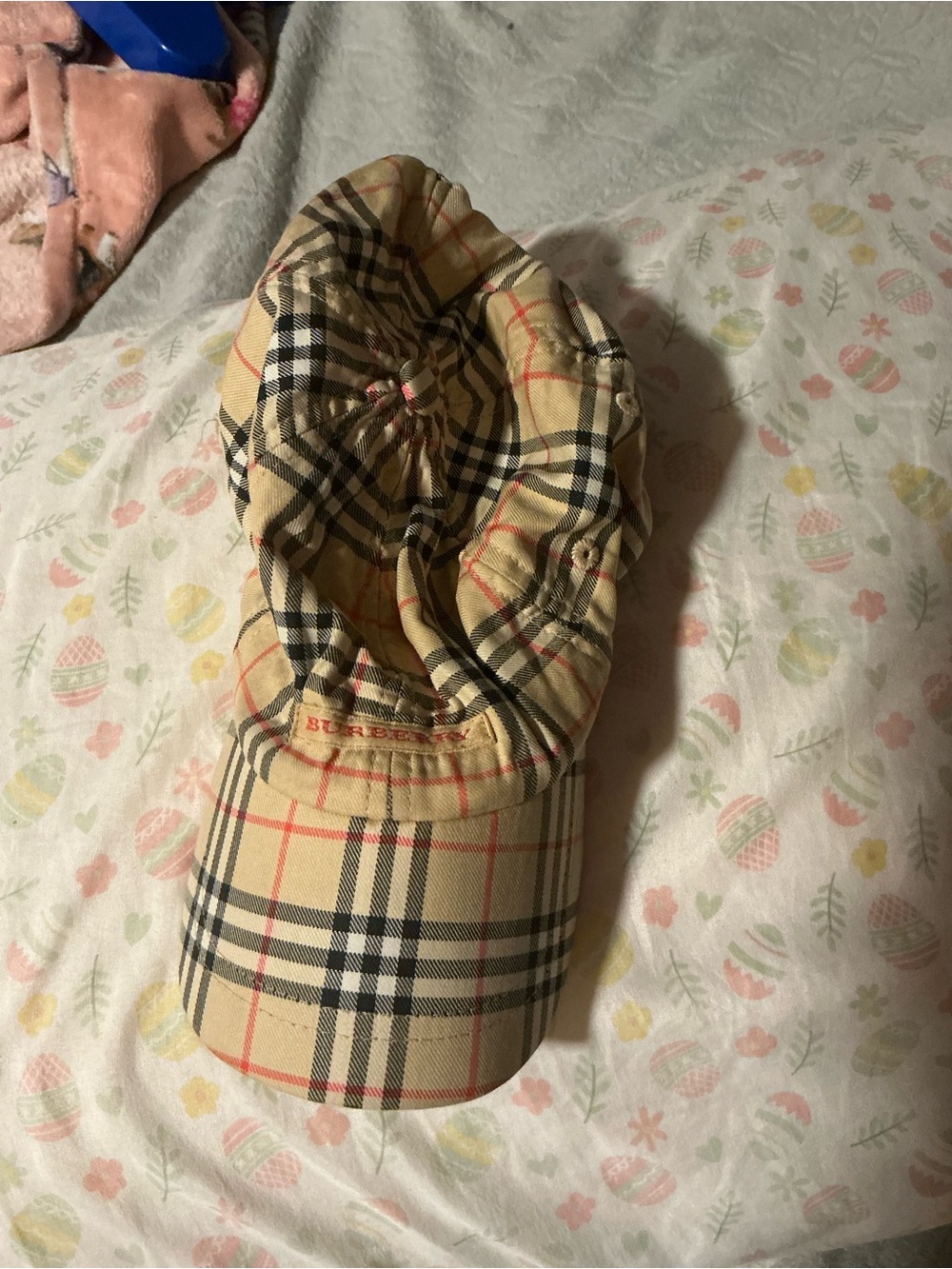 Burberry Beige Plaid Baseball Cap with Black and Red Accents